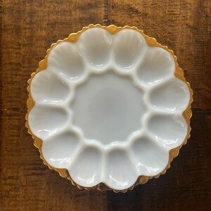 Vintage Anchor Hocking MCM white milk glass deviled egg plate